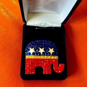 Crystal Republican Elephant pin. Show your Patriotism anywhere and everywhere.